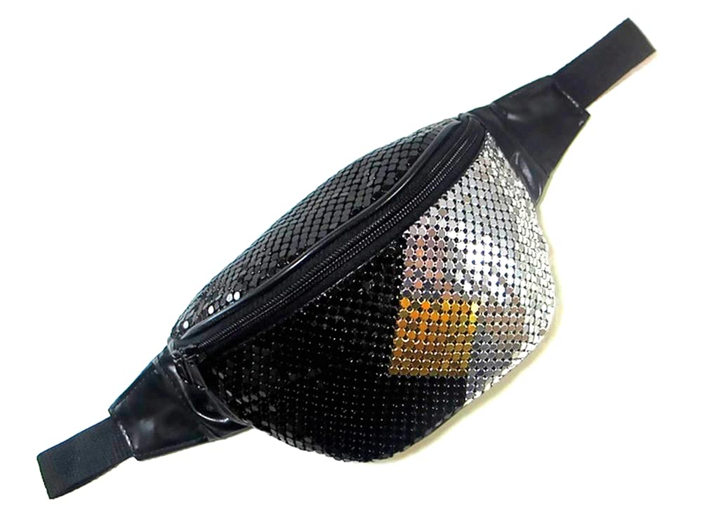 Women's Metal Mesh Fanny Pack Shiny Rave Waist Bag Adjustable Belt for Festival Party or Daily Use(Diamond)
