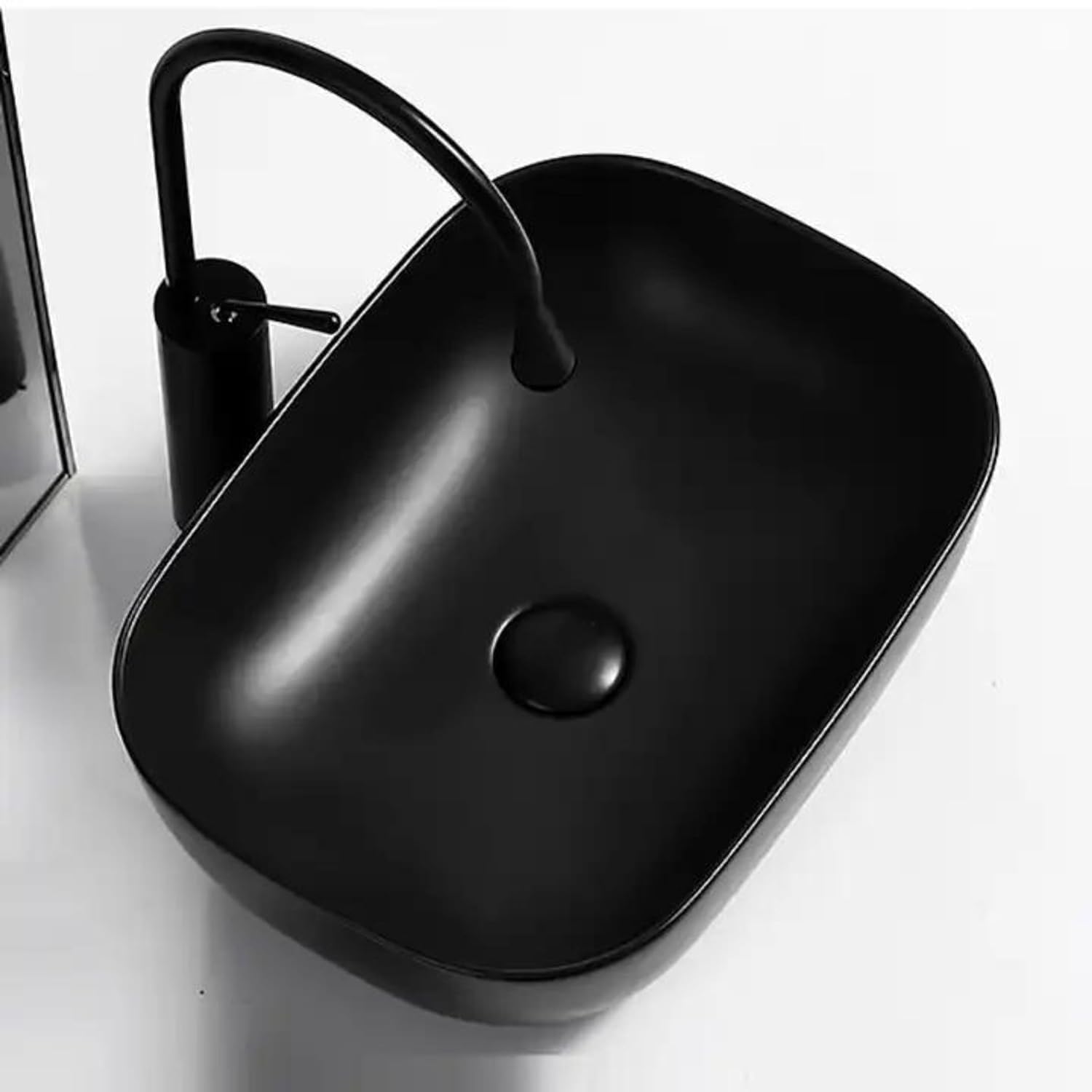 MAHISRE Ceramic Countertop Wash Basin | Designer Table Top Bathroom Basin Sink | Vessel Sink Wash Basin Over Counter for Bathroom, Hotel, Home Living Room (18x13x5.5 Inch) (Matte Black)