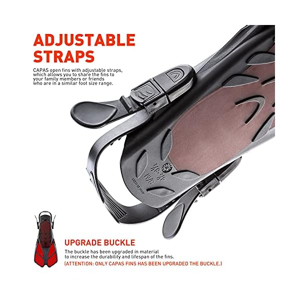 CAPAS Snorkel Fins, Swim Fins Travel Size Short Adjustable for Snorkeling Diving Adult Men Women Kids Open Heel Swimming Flippers - Image 4