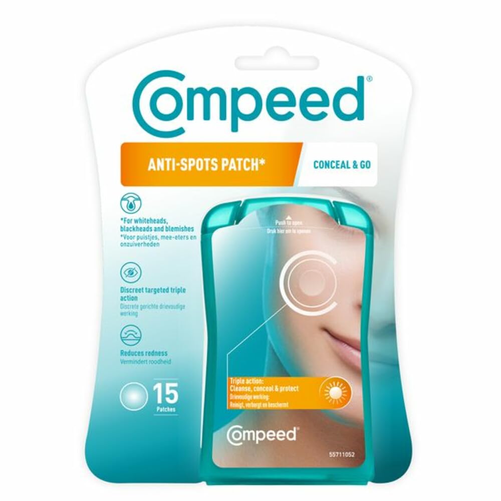 Compeed - Anti-Spots* Conceal & Go Patch - Cleanse Conceal and Protect – Hydrocolloid Spots patches*, Pimple patches - Ideal for discreet day use – For single spots* - 15 Patches