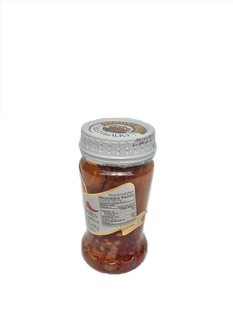 Agostino Recca Fillets of Anchovies in Olive Oil 44% with Hot Pepper 3.18 oz