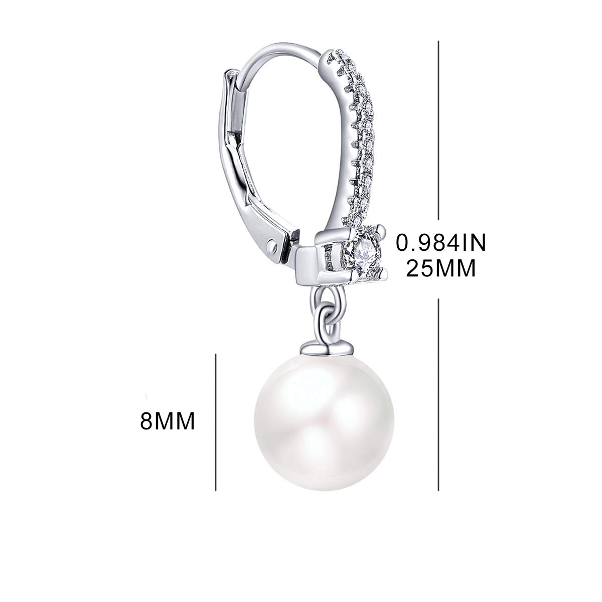 JO WISDOM Perlen Ohrringe Perlenohrringe Sterling Silber 925 Hängend Ohrringe mit 8MM Weiß/schwarz Perlen mit AAA Zirkonia
