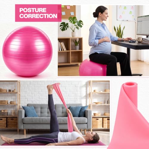 Image of Sotiff Pilates Kit 23-26 Inch Pilates Yoga Ball Exercise Balls and Resistance Band Set for Workout Pregnancy Stability 15-25lbs Anti-Burst with Foot Pump for Office, Home and Gym