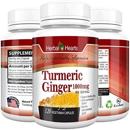 Turmeric Curcumin and Ginger Capsules- Joint Supplement for Men and Women, Arthritis, Anti-Inflammatory, Inflammation, Turmeric curucmin and Ginger (120)- Herbal Hearts