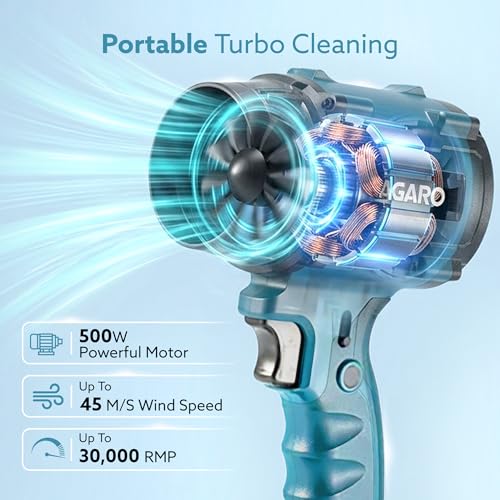Image of AGARO Regal Cordless Leaf Blower, Rechargeable, Handheld Air Blower, Powerful 500W Motor, Up to 33000 RPM, Air Flow 45 Meter /sec, 18V Electric Dust Cleaner for Car, Home, Garage & Outdoor Clean