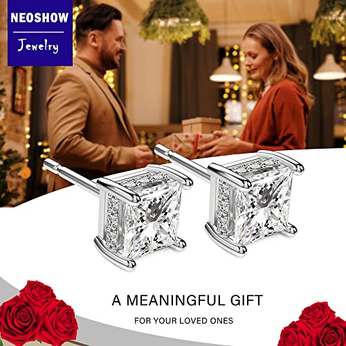 18K White Gold Plated Sterling Silver Princess Cut Cubic Zirconia Stud Earrings Square Simulated Diamond Cz Stud Earrings For Women Men Hypoallergenic (5Mm, White Gold) #TOP3