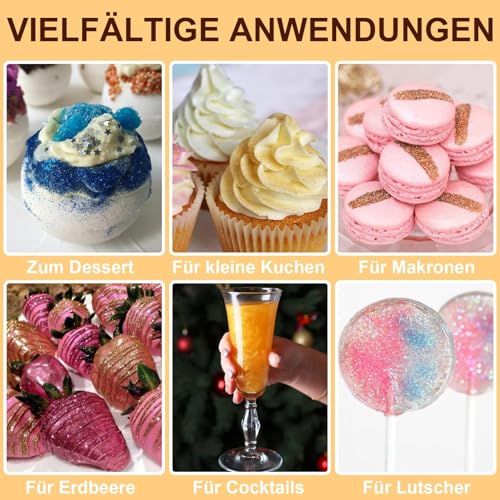 Essbarer Glitzer für Getränke, 15g Silber Glitzer Essbar für Torten, Essbarer Glitzer für Cocktail, Lebensmittelfarb Pulver Farbe für Cocktail Dekoration, Getränke, Cupcakes, Fondant–Silber