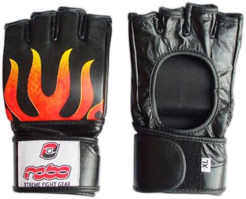 MMA -Strike Gloves Genuine Leather 'FIRE/FLAME' Rebo- Fitness Gear Size LARGE