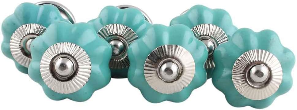 Indian Shelf Pack of 20 Turquoise Drawer Knobs- Ceramic Kitchen Cabinet Knobs- Melon Drawer Pulls- Cabinet Knobs- Dresser Knobs- Cabinet Pulls and Knobs- Modern Pull Hardware Cabinets- Bathroom Knobs