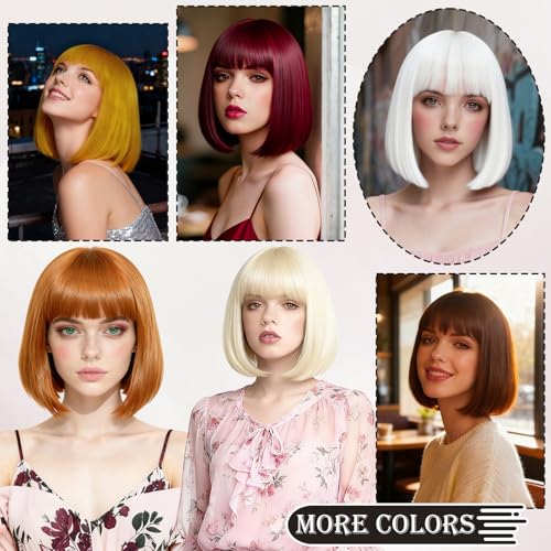 Image of PLULON Dark Gray Short Bob Wig with Bangs for Women, Colorful Neon Short Bob Synthetic Hair Wigs with Hair Cap Heart Sunglasses for Adults Daily Bachelorette Halloween Costume Party Supplies