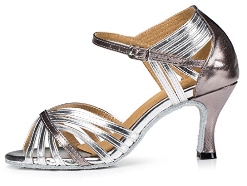 TDA Women's Fashion Single Strap High Heel 7.5cm Silver Latin Salsa Ballroom Dance Shoes 8.5 M US