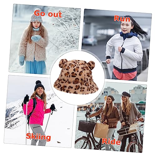 Fashionable Little Bear Ears Plush Hat for Women Warm Winter Bucket Hat with Windproof Design for3