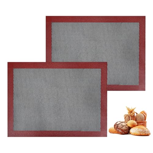 KitchenRaku 2-Pack Perforated Silicone Baking Mat, 15.7x11.8 Non Stick Reusable Bread Mat, Silicone Baking Sheet Liner for Cookies, Macarons Bread & Pastry, Toaster