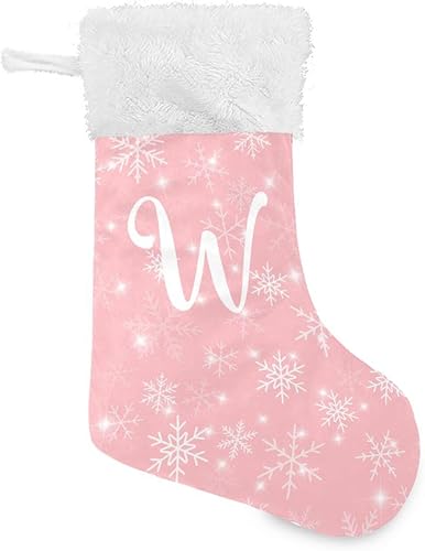 DOMIKING Calcetines de Navidad grandes de letra, color rosa, 1 paquete de 17.1 pulgadas, adornos colgantes para chimenea, decoración de Navidad para