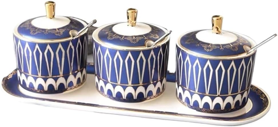 Ceramic Seasoning Box Jar Kitchen Combination Set With Spoon And Lid Bottle Salt Shaker