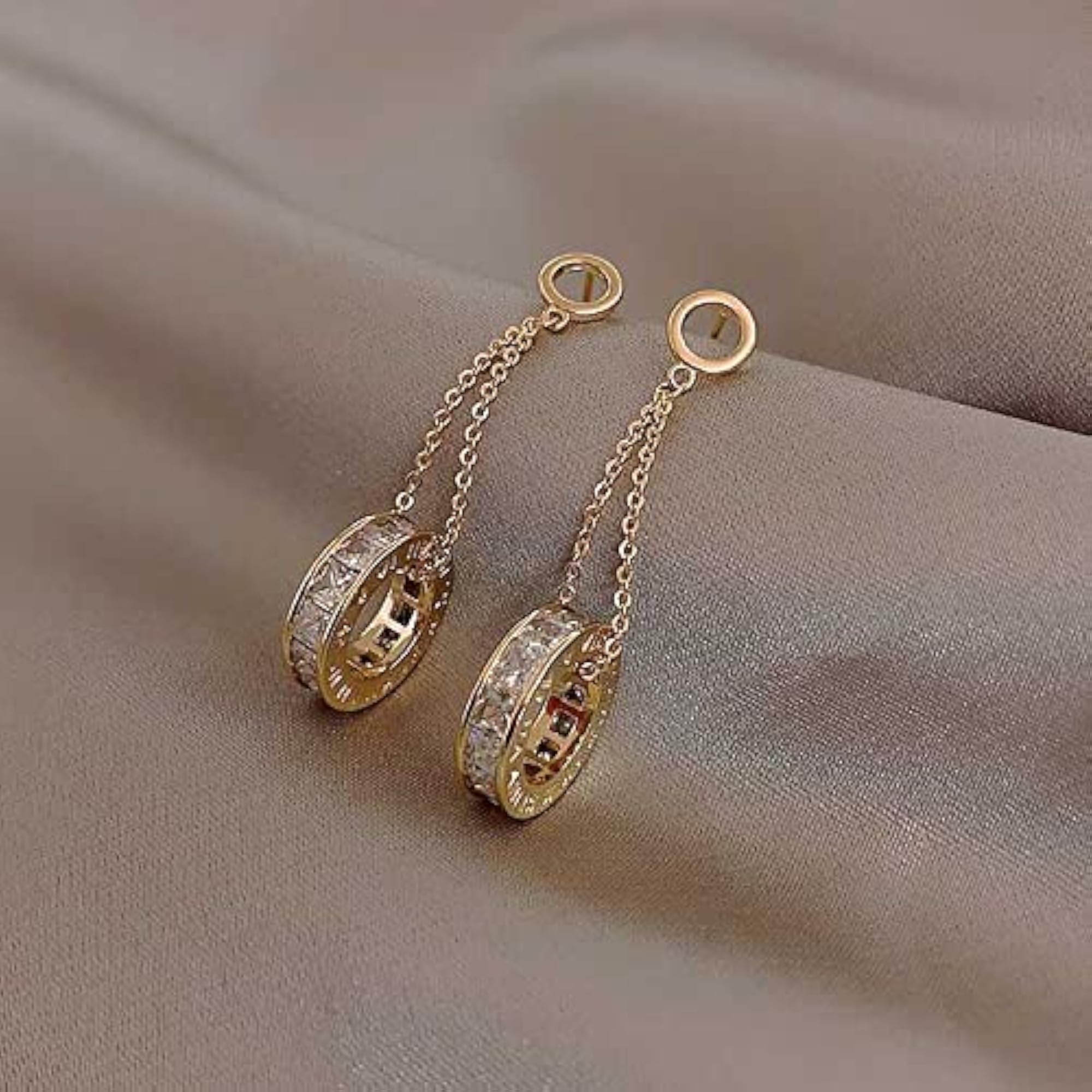 Circle Drop Earrings with Cubic Zirconia, Vintage Style