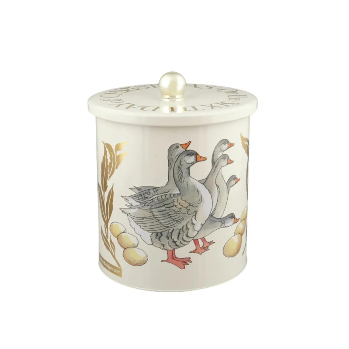 Emma Bridgewater 12 Days of Christmas Biscuit Barrel, 20.5 x 15.5 cm, Decorative Storage Container with Airtight Lid, Six Geese Design with Gold Accents