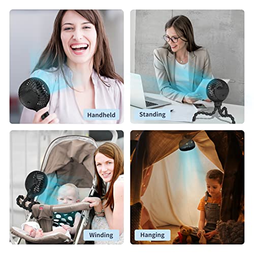 Image of Stroller Fan Battery Operated Upgraded Baby Fan Flexible Tripod Clip on Fan with Lights Aromatherapy 3 Speeds Mini Portable Fan for Car Seat (Black)