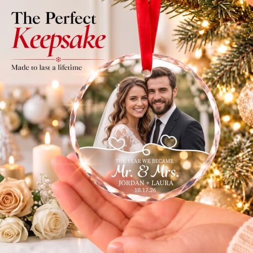 Image of First Christmas Married Ornament 2026, Personalized Wedding Photo Ornament