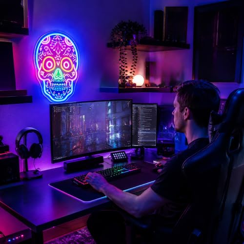 Image of Neon Sign, Skull Neon Signs for Wall Decor LED Signs Neon Light