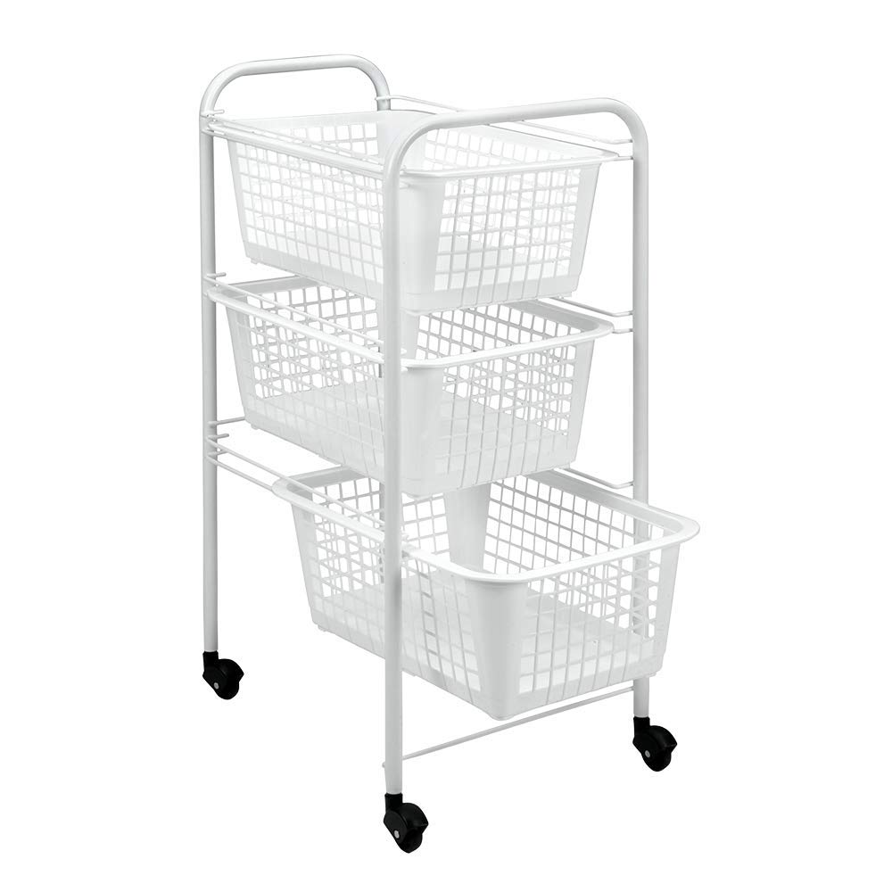 METALTEX - Resserre Chariot de Rangement à roulettes - 3 Paniers Amovibles - Made in Switzerland - SAN Diego, Blanc