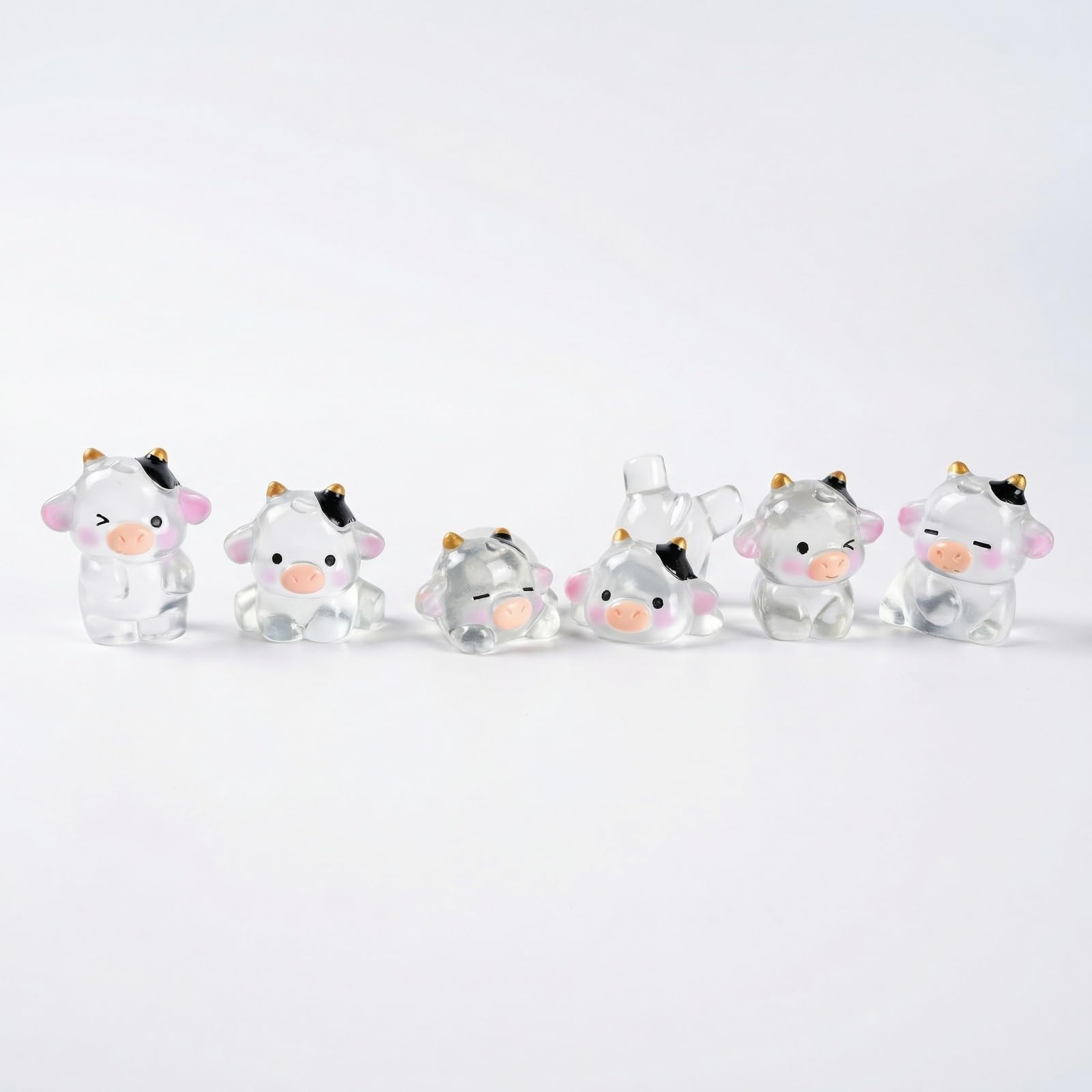 Merzio 6Pcs Resin Animals Cow Figurines, Glow in The Dark Tiny Resin Cows, Cute Animals Figures for Garden Landscape, Car Dashboard Decoration DIY Crafts