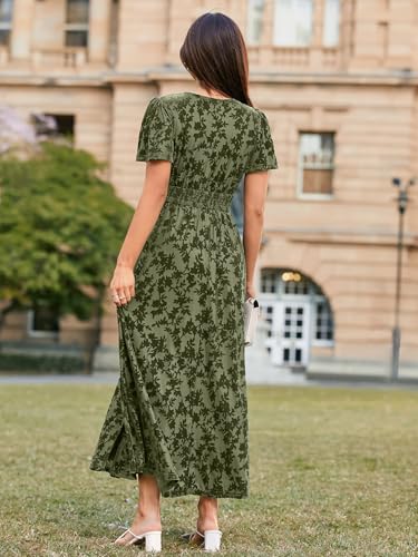 Image of Simplee Women's Velvet Maxi Dress V Neck Short Sleeve Empire Waist Semi Formal Long Cocktail Dresses