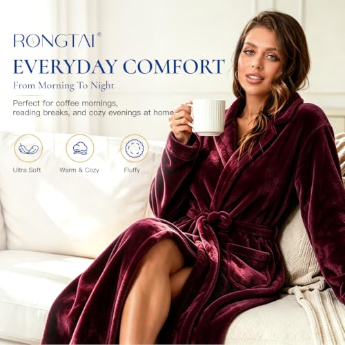 Image of RONGTAI Womens Bathrobe Ladies Fleece Plush Warm Long Robes Fleece Nightgown Sleepwear