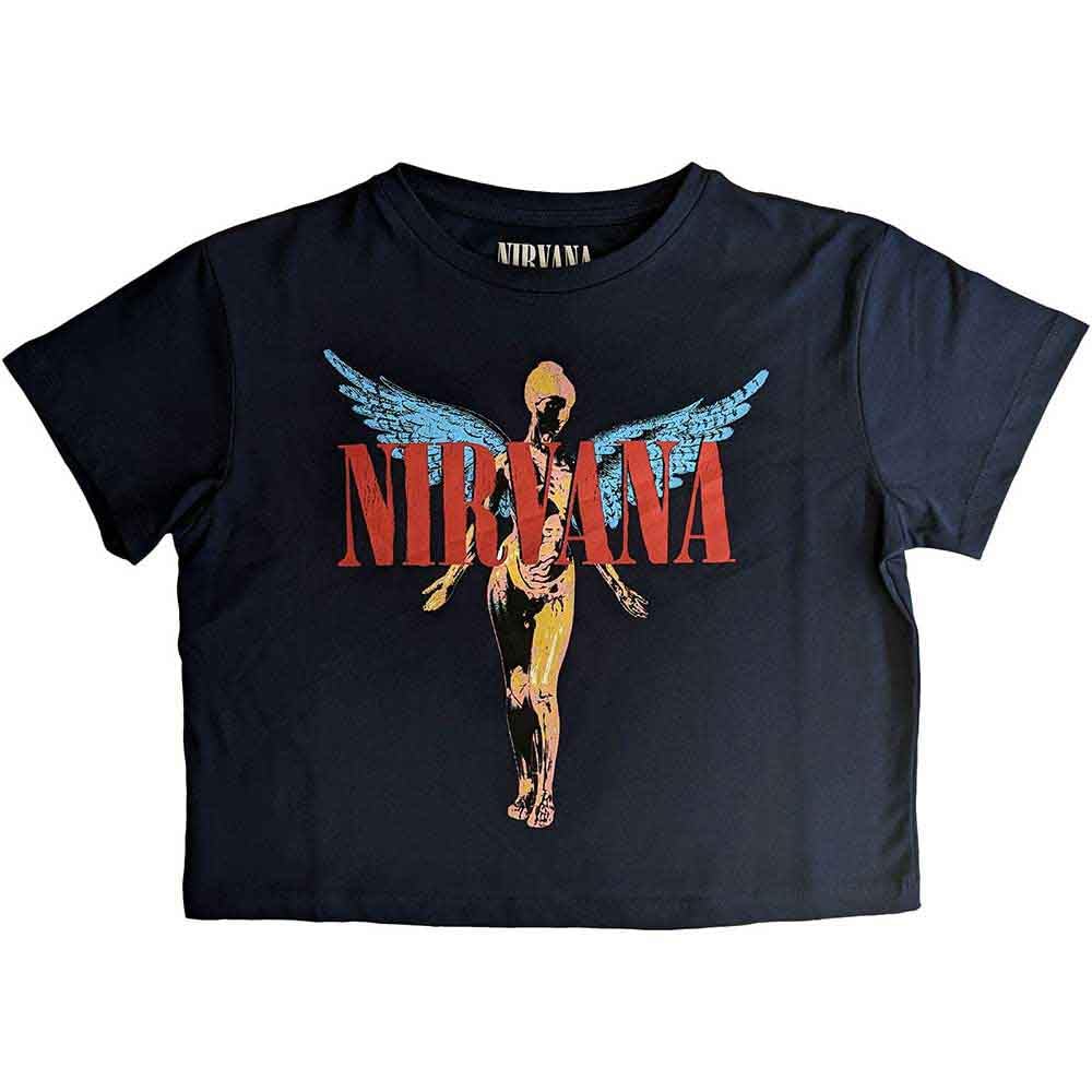 Rock Off officially licensed products Nirvana Crop Top T Shirt in Utero Angelic Band Logo Nuovo Ufficiale da Donna