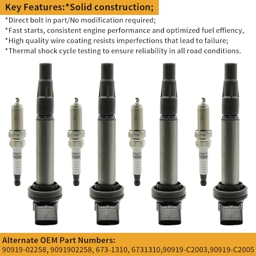 Image of Set of 4 UF596 Ignition Coil Pack & Spark Plugs Compatible with Toyota Corolla 2017 2016-2009 1.8L 2.4L, Toyota Prius Matrix 2014-2009, Lexus CT200h /Scion xD # 90919-02258 90919-02252 90919-C2003