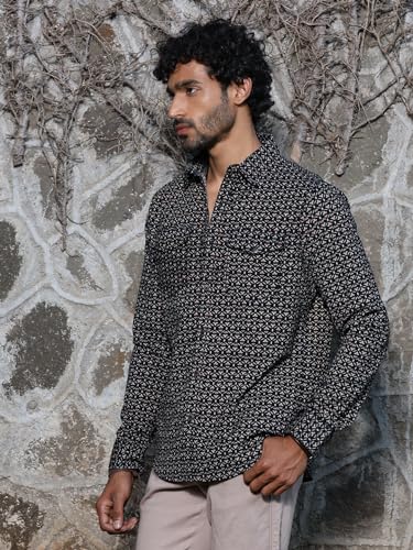 Image of Thomas Scott Men Slim Fit Pure Cotton Corduroy Floral Printed Semi-Formal Shirt