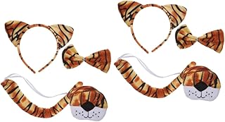 Kit De Cosplay De Animais 2 Conjuntos De Tiara De Tigre Roupas De Nariz Ternos De Animal Unissex De Tigre De Pelúcia Orelhas E Cauda De Tigre Adulta De Tigre Gravata De