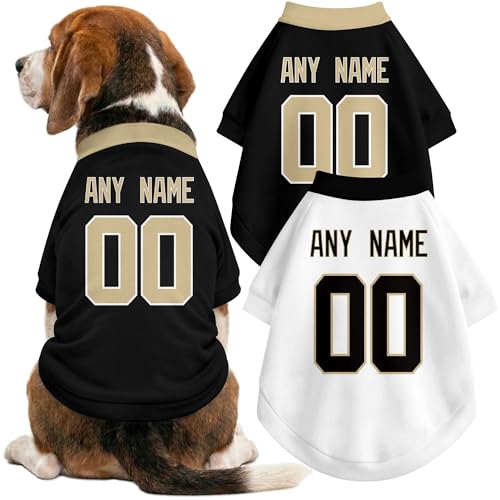 Image of New Orleans Dog Clothes Jersey Style Personalized Pet T Shirt with Custom Name Number for Small Medium Large Dogs