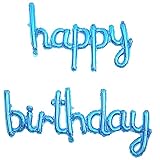 WEIKA Light Blue Happy Birthday Balloon Banner, 16 Inch Aluminum Foil Letter Birthday Sign Banner Fo