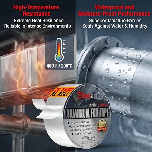 Image of ETERART Aluminum Foil Duct Tape, High-Temp Seal for HVAC,2 inch x 20Yds (Pack of 3)