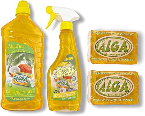 ALGA BIO box risparmio 4PZ - SAPONE ECOLOGICO CONCENTRATO GEL 1250 ML (1PZ) - SGRASSATORE UNIVERSALE 500ML (1PZ) - SAPONE ECOLOGICO 400 GR (2PZ) ALGA BIO box risparmio 4PZ - SAPONE ECOLOGICO CONCENTRATO GEL 1250 ML (1PZ) - SGRASSATORE UNIVERSALE 500ML (1PZ) - SAPONE ECOLOGICO 400 GR (2PZ)