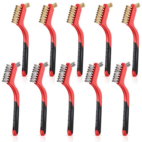 10 Pieces Wire Brush for Cleaning Welding Slag Rust, Brass and Stainless Steel Brush Head, Extra Bristles for Narrow Areas, Heavy Duty Mini Crimped Scratch Brush for Cleaning Grill Welding Slag Rust