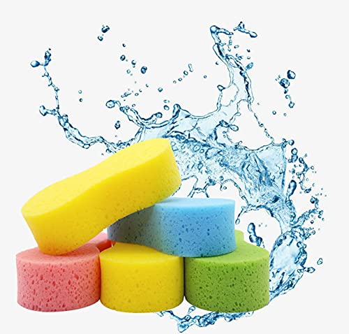 DELFINOCar Wash Sponge, Large Multi Use Sponges for Cleaning, 6cm Thick High Foam Scrubber Kit, Sponges for Dishes, Tile, Bike, Boat, Easy Grip Sponge for Kitchen, Bathroom, Household Cleaning, 5pcs