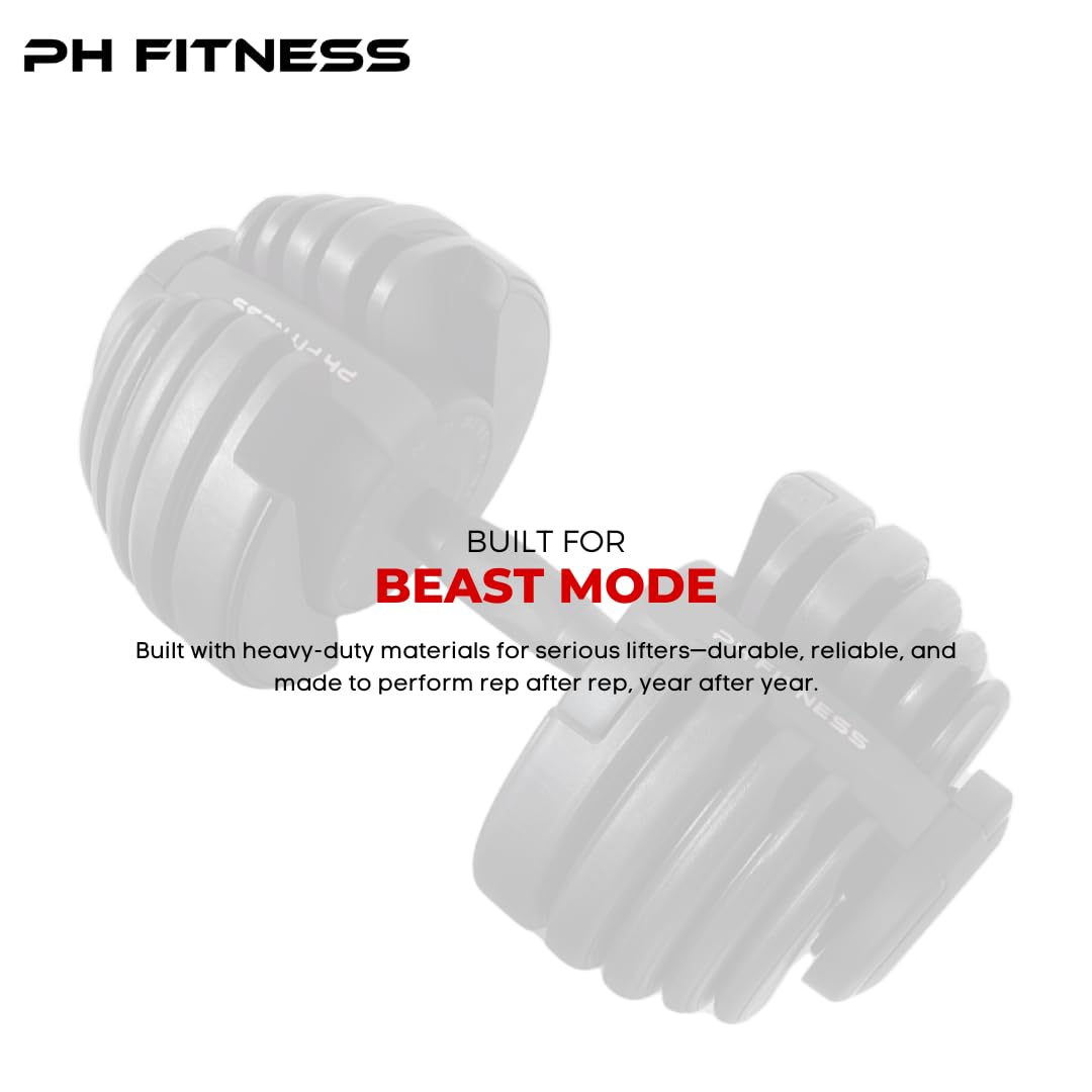 PH Fitness Manubri Regolabili Premium 24kg – 15 in 1 con Regolazione Rapida a Una Mano – Set Compatto per Palestra in Casa – 2,5-24 kg – Attrezzo Salvaspazio