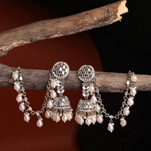 Image of Shining Diva Fashion Earrings for Women Girls Stylish Fancy Traditional Jhumka Jhumki Bahubali Kundan Pearl Ear Chain