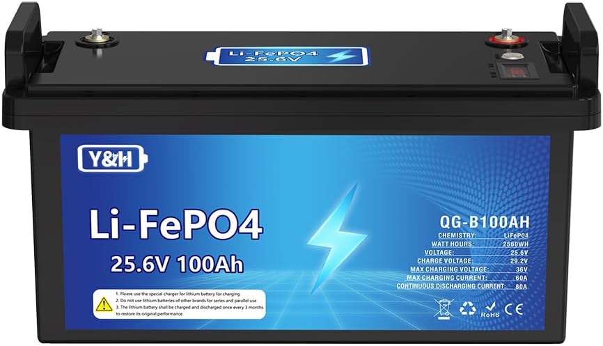 Y&H 24V 100AH LiFePO4 Lithium Battery,Max.3840Wh Energy,USB Port,Real-Time Voltage Display,Built-in BMS,Perfect for Trolling Motor, RV, Boat, Solar Off-Grid
