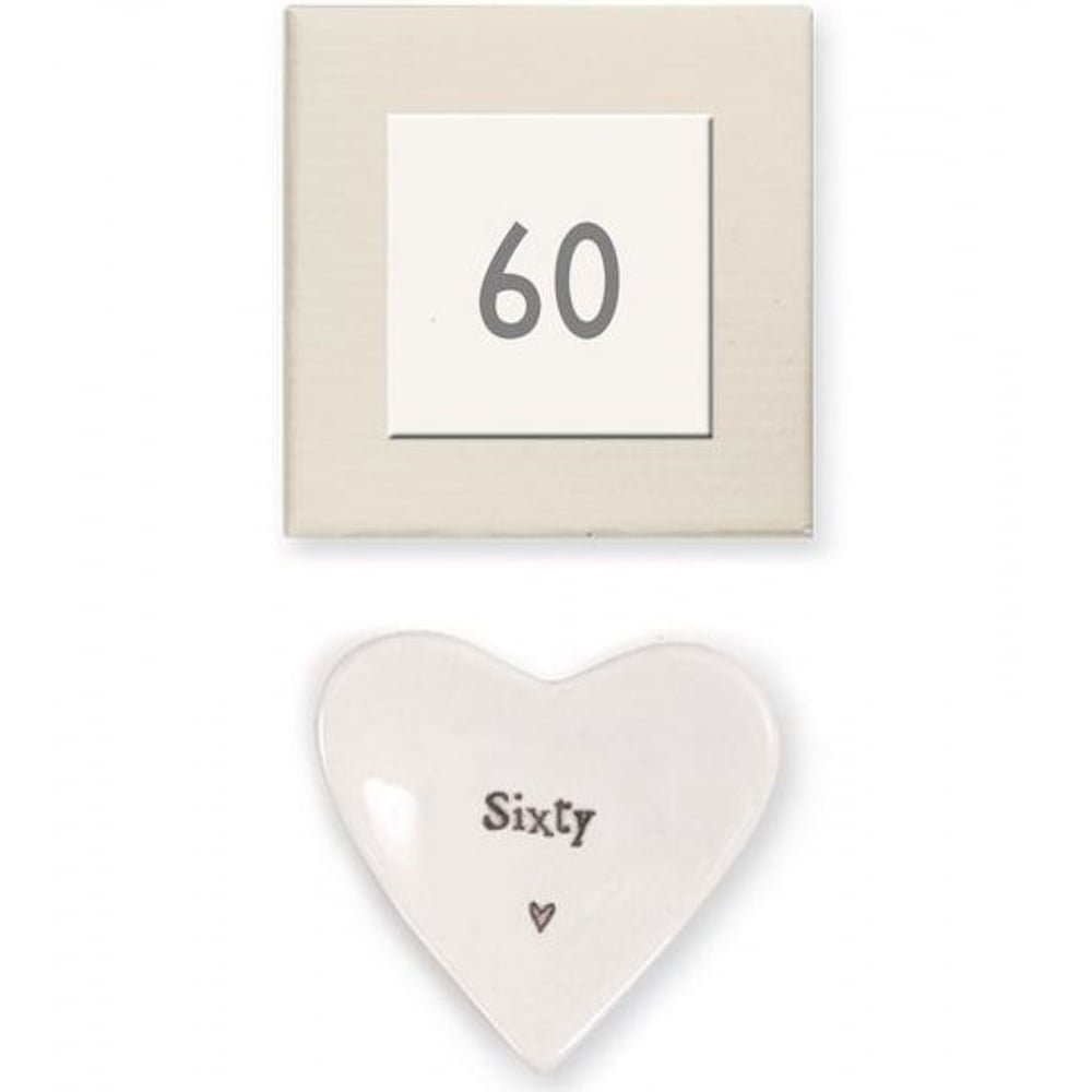 East of India 'Sixty' Porcelain Heart Dish Gift - 60th Birthday Gift