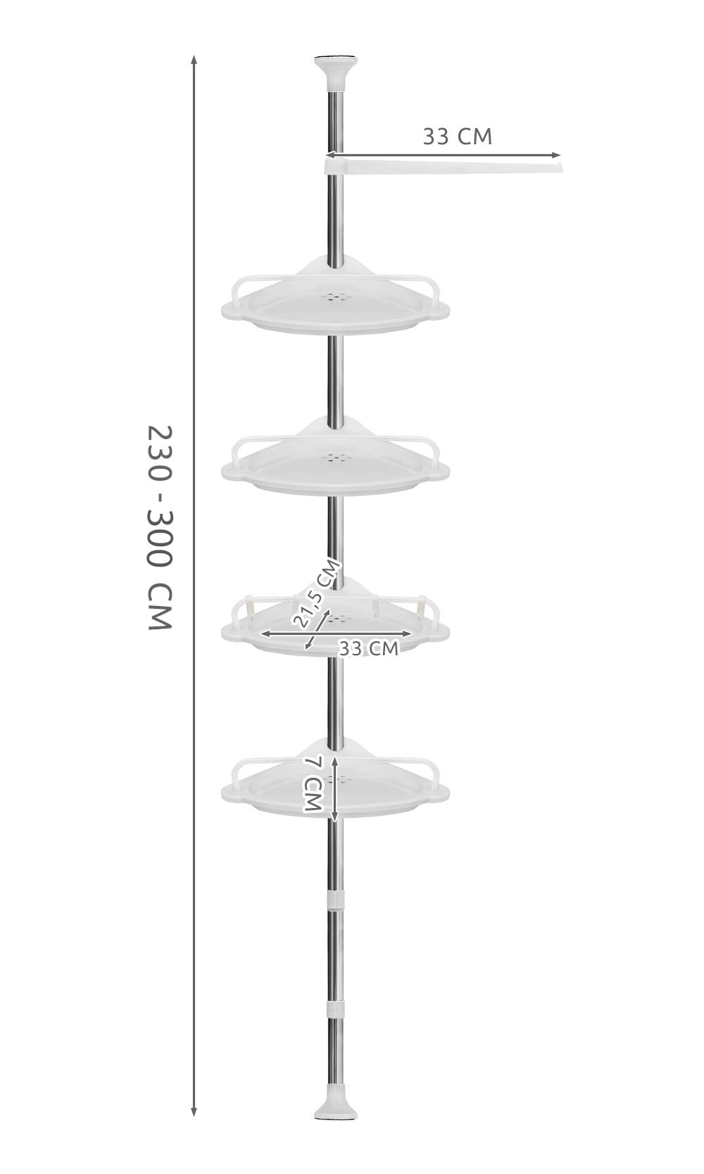 Iso Trade Corner Shelf Shower Telescopic Pole 230-292cm 4 Shelves 1 Hanger Rubber Feet 6548 Marca