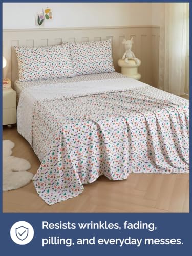Image of Kids Full Size Bug Bed Sheets - 4 Piece Kids Bug Sheet Set - Garden Insect Bedding - Ultra-Soft, Cute & Cozy - Breathable & Machine Washable - Butterfly Buggy Bed Set for Boys, Girls, Teens & Toddlers