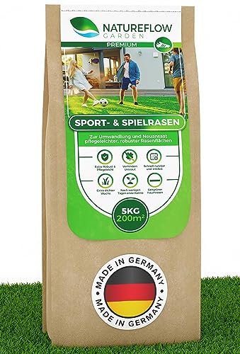 Rasensamen Sport und Spielrasen 5 kg extra robuust - Schnell wachsender Rasensamen 10kg - Rasensaat Spiel- und Sportrasen Made in Germany - Premium Grassamen schnellkeimend - Rasensamen schnellkeimend