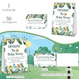 DETIHO Dinosaur Baby Shower Party Game Cards - 5" x 7" Self-Standing Measure The Baby Bump Sign with 50 Fill-in Guessing Cards (2.1" x 3.5") - a02