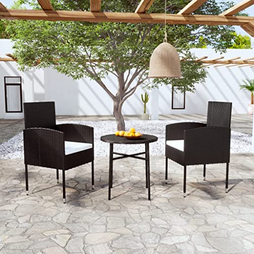 Juego de Comedor para jardín 3 Piezas ratán sintético Negro,Conjuntos de jardín-3098035