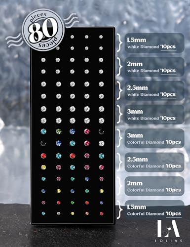 LOLIAS 𝟖𝟎-𝟏𝟔𝟎𝐏𝐜𝐬 Nose Rings Studs for Women Men - Straight or L Shaped Surgical Stainless Steel Small Nose Studs Pin - Hypoallergenic 20G 22G Tiny Nose Piercing Jewelry 1.5/2/2.5/3 mm CZ4