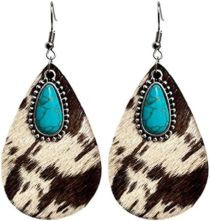 Bohemia Cow Leopard Print Dangle Drop Earrings Lightweight Leather Wood Teardrop Hook Earrings Handmade Hypoallergenic Earrings for Women Cute Holiday Aesthetic Jewelry image 4