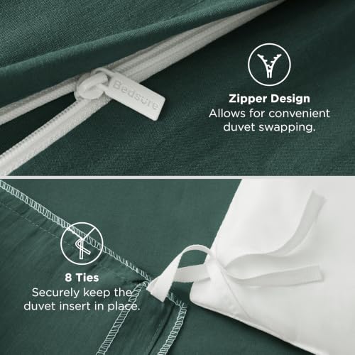 Image of Bedsure Prewashed Twin Duvet Cover, Cotton-Like Bedding Set, Forest Green | Ultra Soft, Relaxed Texture, Twin XL Breathable Comfort, Hidden Zipper, 8 Corner Ties, Easy Care, OEKO-TEX, Year-Round Use